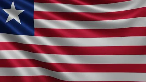 Render of the Liberia flag flutters in the wind close-up, the national flag of Stock Illustration