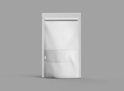 Render of a long glossy doypack with the window hole on a light background Stock Illustration