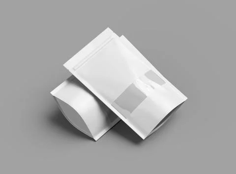 Render of a long glossy doypack with the window hole on a light background Stock Illustration