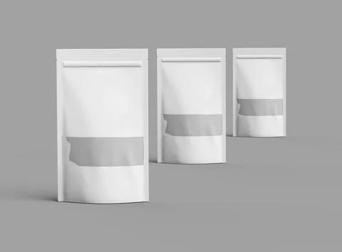 Render of a long glossy doypack with the window hole on a light background Stock Illustration