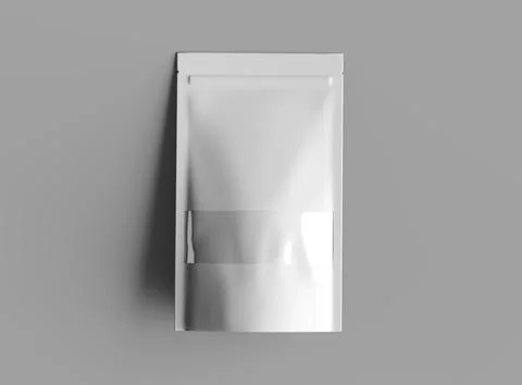 Render of a long glossy doypack with the window hole on a light background Stock Illustration