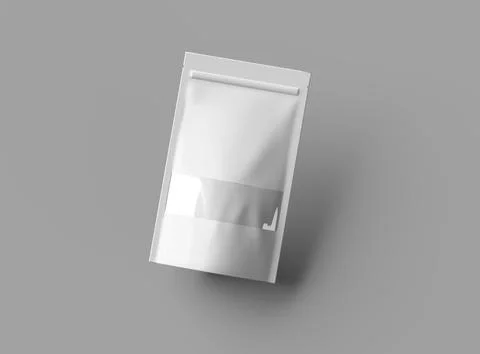 Render of a long glossy doypack with the window hole on a light background Stock Illustration
