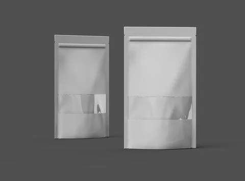 Render of a long glossy doypack with the window hole on a dark background Stock Illustration