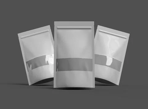 Render of a long glossy doypack with the window hole on a dark background Stock Illustration