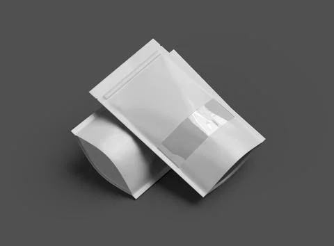 Render of a long glossy doypack with the window hole on a dark background Stock Illustration