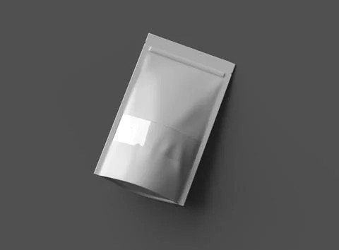 Render of a long glossy doypack with the window hole on a dark background Stock Illustration