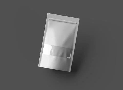 Render of a long glossy doypack with the window hole on a dark background Stock Illustration