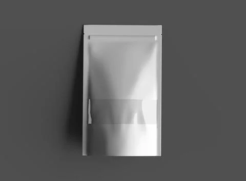 Render of a long glossy doypack with the window hole on a dark background Stock Illustration