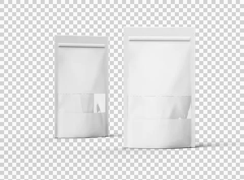 Render of a long glossy doypack with the window hole on a transparent background Stock Illustration