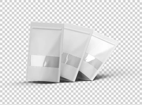 Render of a long glossy doypack with the window hole on a transparent background Stock Illustration