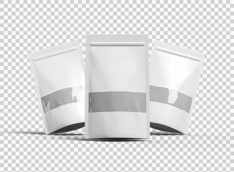 Render of a long glossy doypack with the window hole on a transparent background Stock Illustration