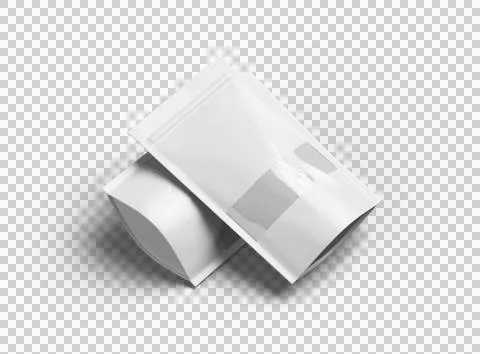 Render of a long glossy doypack with the window hole on a transparent background Illustrazione stock