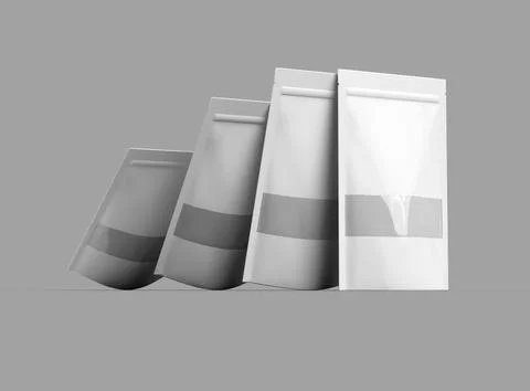 Render of a long glossy doypack with the window hole on a light background Stock Illustration