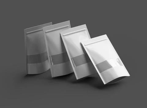 Render of a long glossy doypack with the window hole on a dark background Stock Illustration