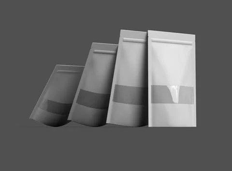 Render of a long glossy doypack with the window hole on a dark background Stock Illustration