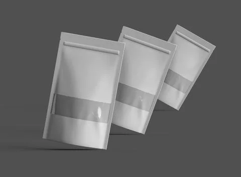 Render of a long glossy doypack with the window hole on a dark background Stock Illustration