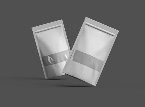 Render of a long glossy doypack with the window hole on a dark background Stock Illustration