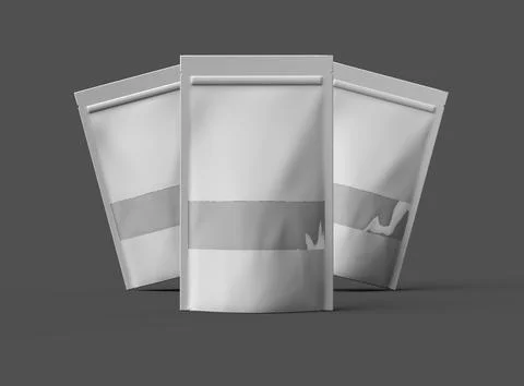 Render of a long glossy doypack with the window hole on a dark background Stock Illustration
