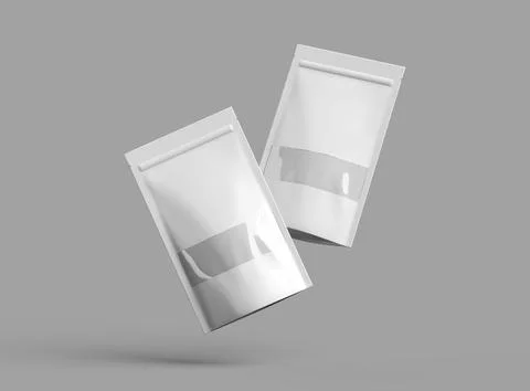 Render of a long glossy doypack with the window hole on a light background Stock Illustration