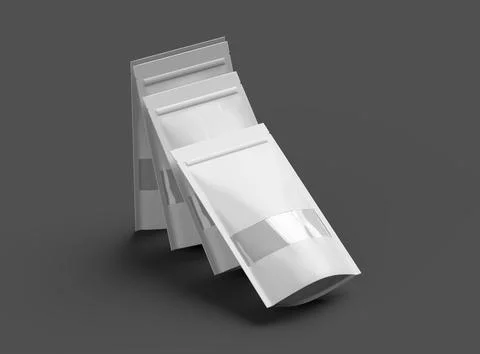 Render of a long glossy doypack with the window hole on a dark background Stock Illustration