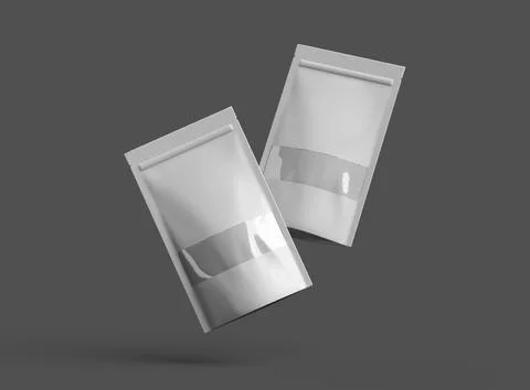 Render of a long glossy doypack with the window hole on a dark background Stock Illustration