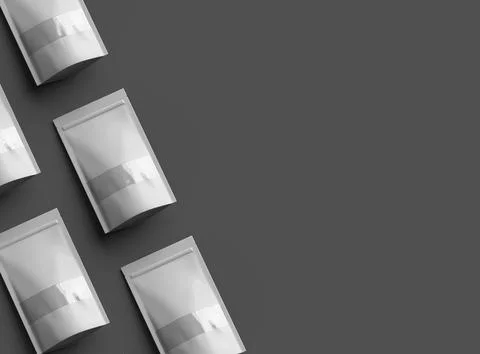 Render of a long glossy doypack with the window hole on a dark background Stock Illustration