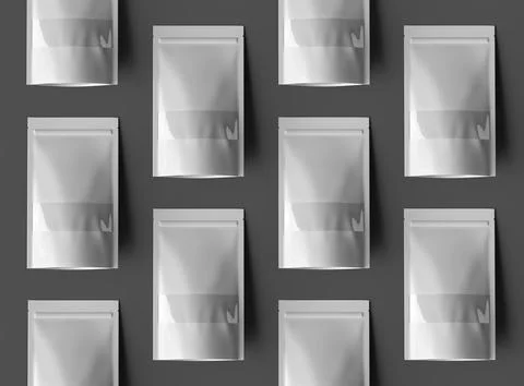 Render of a long glossy doypack with the window hole on a dark background Stock Illustration