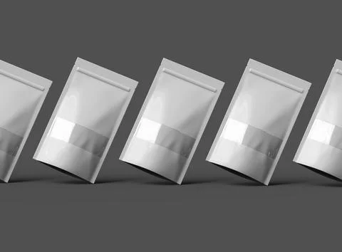 Render of a long glossy doypack with the window hole on a dark background Stock Illustration