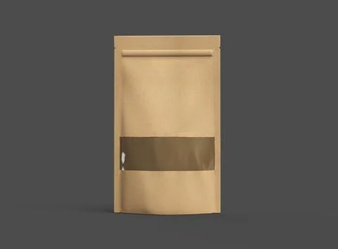Render of a long paper doypack with the window hole on a dark background Stock Illustration