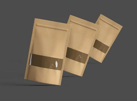 Render of a long paper doypack with the window hole on a dark background Stock Illustration