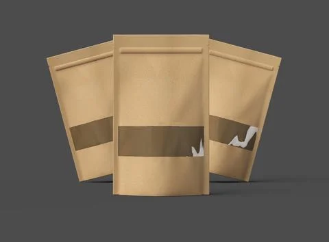 Render of a long paper doypack with the window hole on a dark background Stock Illustration