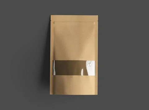 Render of a long paper doypack with the window hole on a dark background Stock Illustration