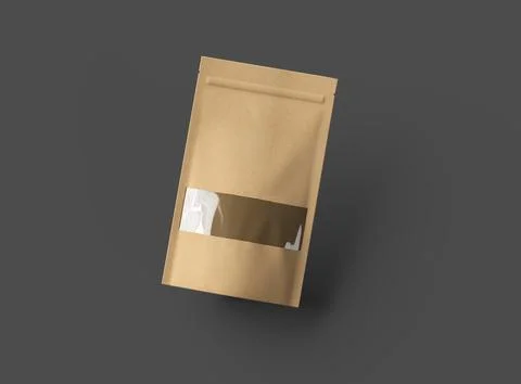 Render of a long paper doypack with the window hole on a dark background Stock Illustration