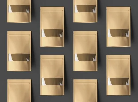 Render of a long paper doypack with the window hole on a dark background Stock Illustration