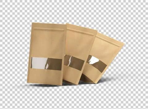 Render of a long paper doypack with the window hole on a transparent background Stock-Illustration
