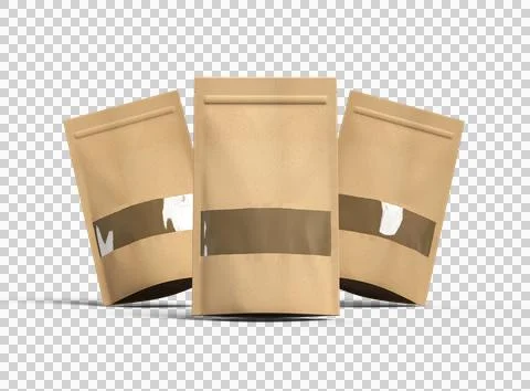 Render of a long paper doypack with the window hole on a transparent background Stock Illustration