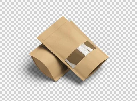 Render of a long paper doypack with the window hole on a transparent background Stock Illustration