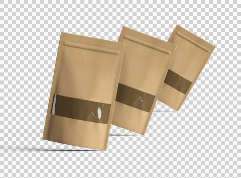 Render of a long paper doypack with the window hole on a transparent background Stock Illustration