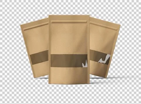 Render of a long paper doypack with the window hole on a transparent background Stock Illustration