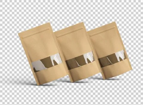 Render of a long paper doypack with the window hole on a transparent background Stock Illustration