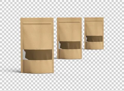 Render of a long paper doypack with the window hole on a transparent background Stock Illustration