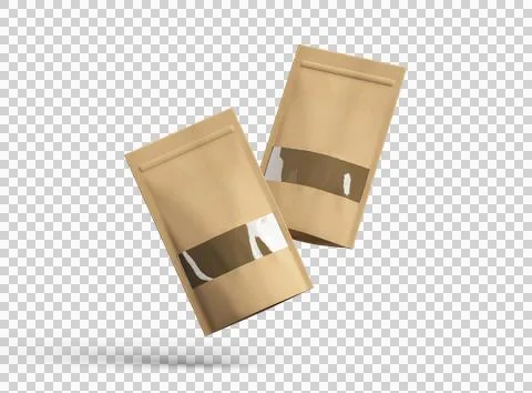 Render of a long paper doypack with the window hole on a transparent background Stock Illustration