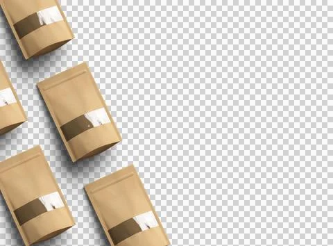 Render of a long paper doypack with the window hole on a transparent background Stock Illustration