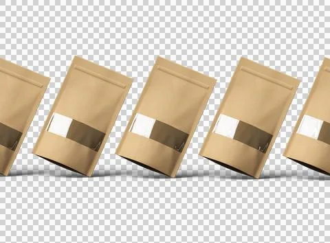 Render of a long paper doypack with the window hole on a transparent background Stock Illustration