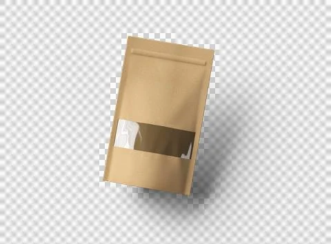 Render of a long paper doypack with the window hole on a transparent background Stock Illustration