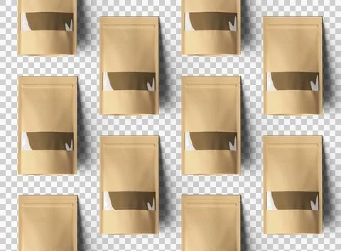 Render of a long paper doypack with the window hole on a transparent background Stock Illustration