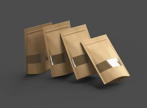 Render of a long paper doypack with the window hole on a dark background Stock Illustration