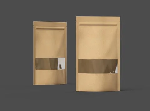 Render of a long paper doypack with the window hole on a dark background Stock Illustration