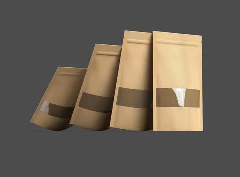 Render of a long paper doypack with the window hole on a dark background Stock Illustration