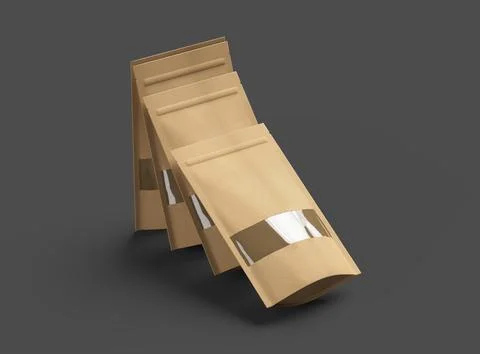 Render of a long paper doypack with the window hole on a dark background Stock Illustration